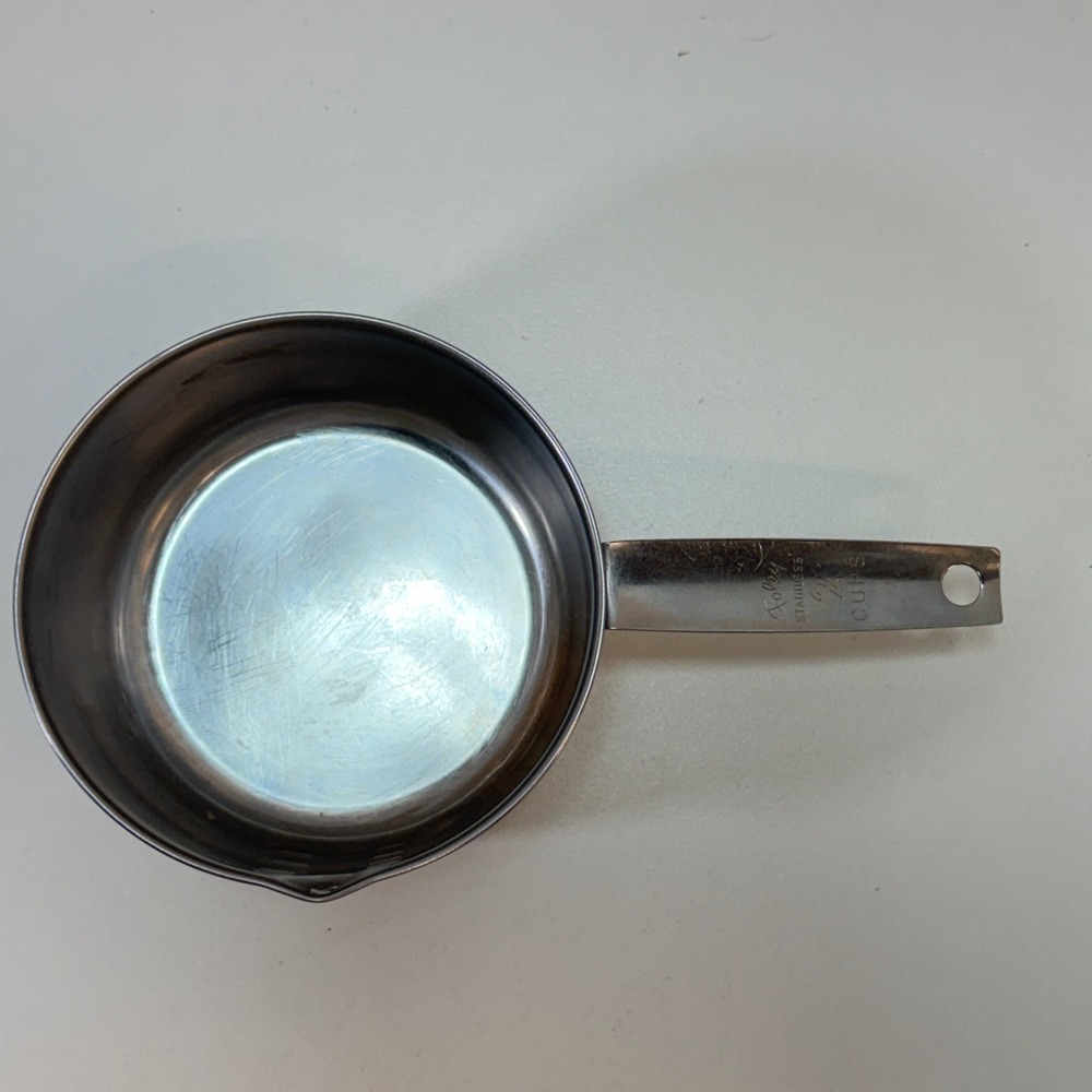 Foley Measuring Cup Kitchenware 2 Cup Silver Stainless Steel Vintage Pour Spout